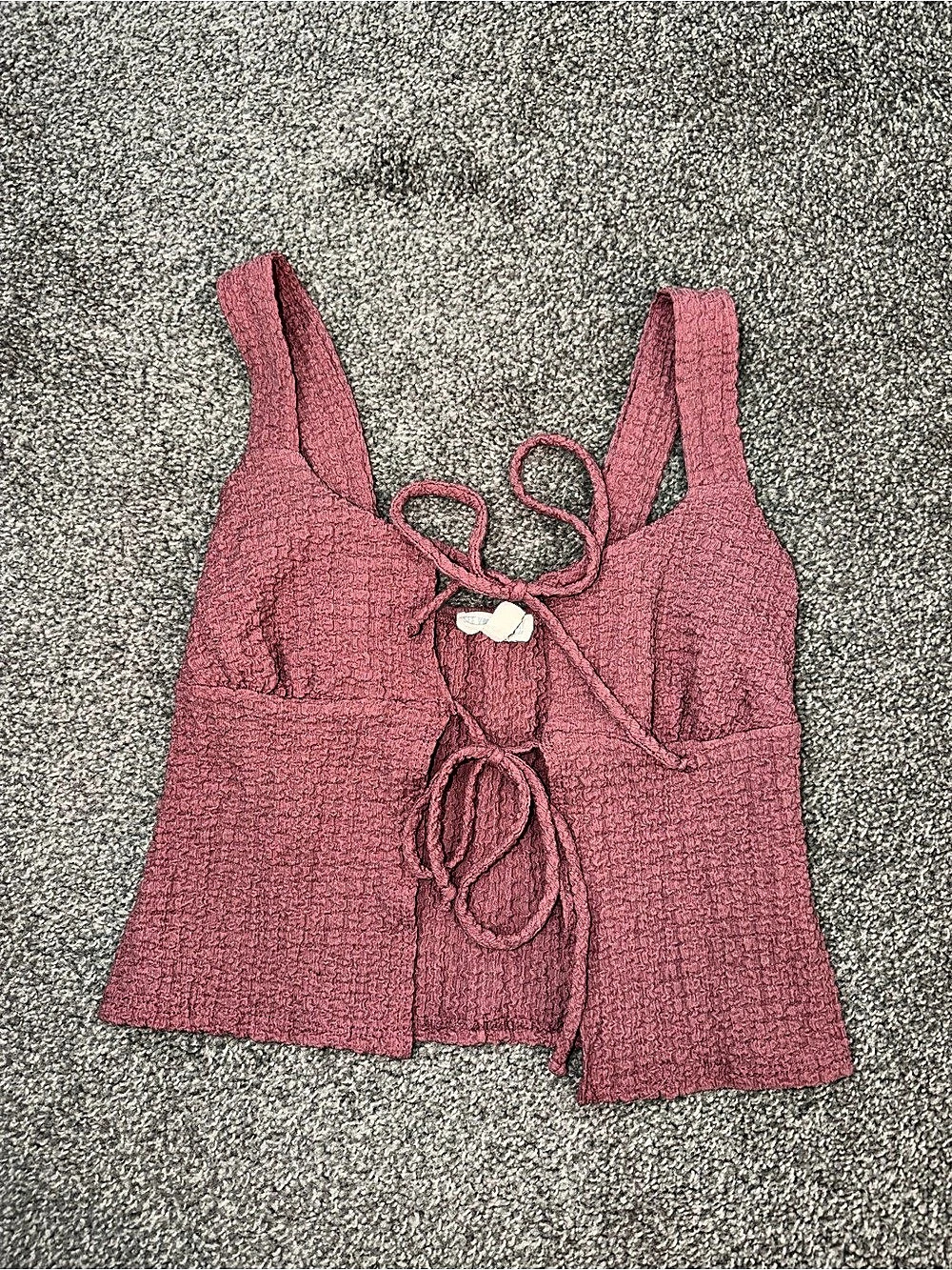 See You Monday Ruched Tie Front Tank Top Pink Small Like New